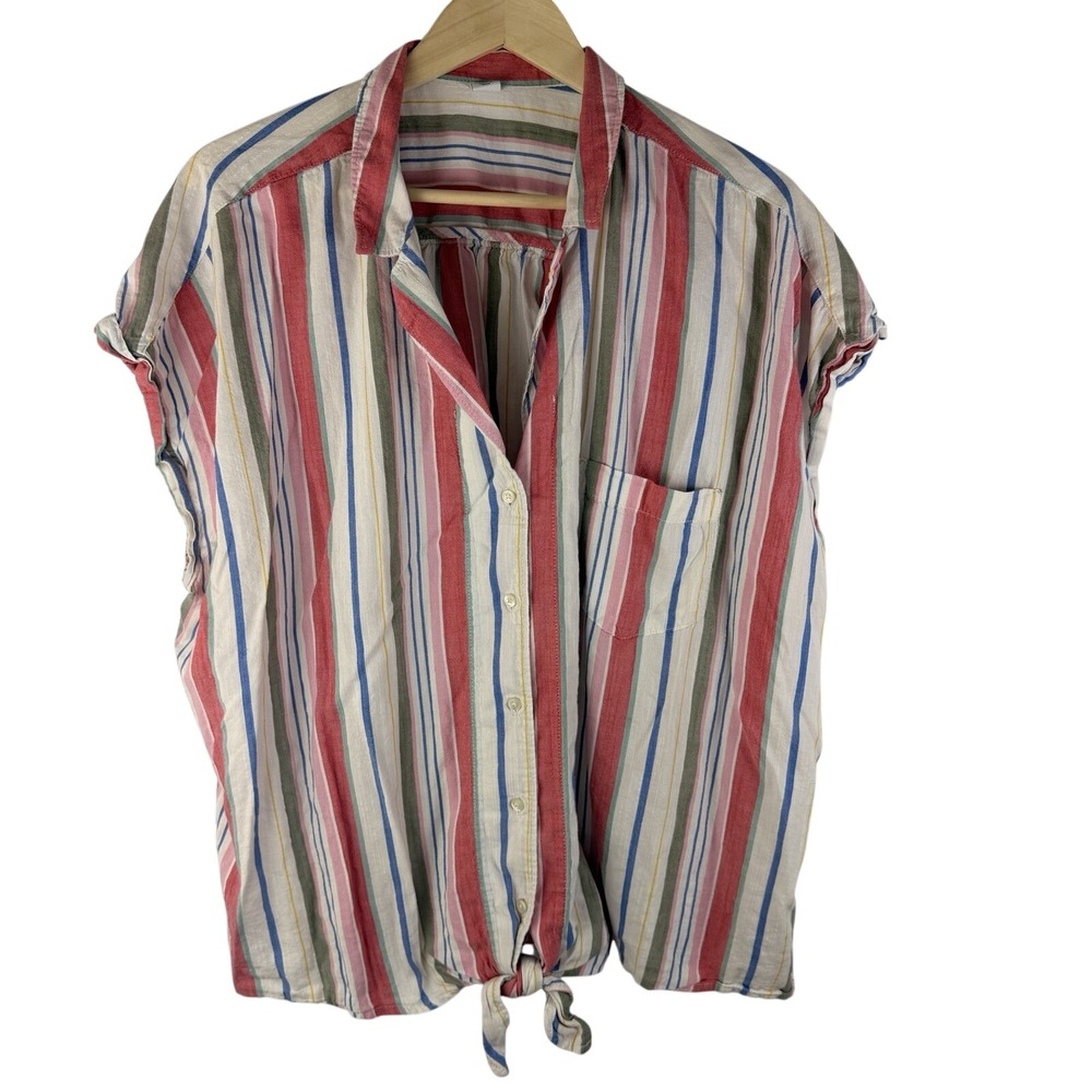 Old Navy Striped Tie Front Button Down Shirt XXL Oversized Casual Cotton Light
